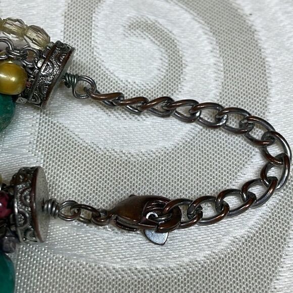 Multi-strand faux turquoise, red, yellow pearl, and neutral tone necklace - Picture 4 of 10
